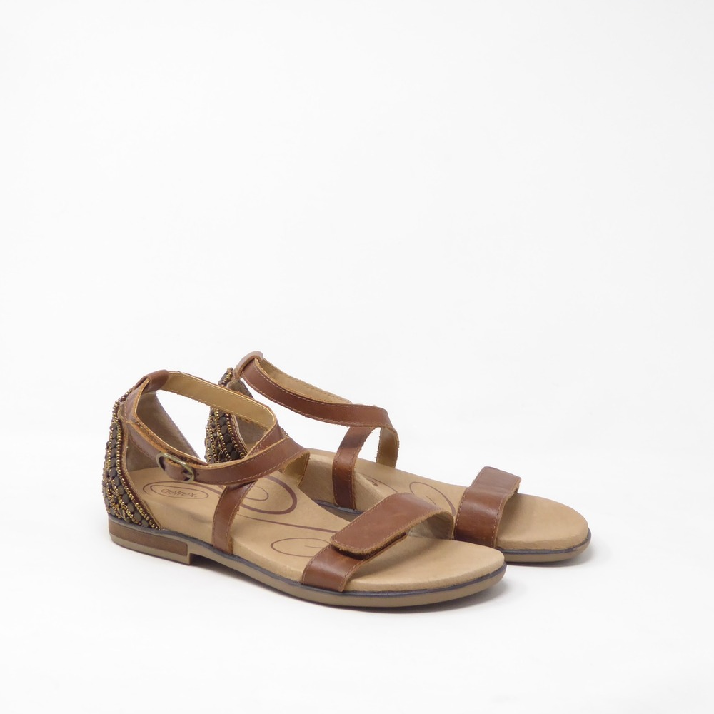 Aetrex Brenda Womens Sandals Brown Leather Beaded Strappy 38 EU / 7.5-8 EU